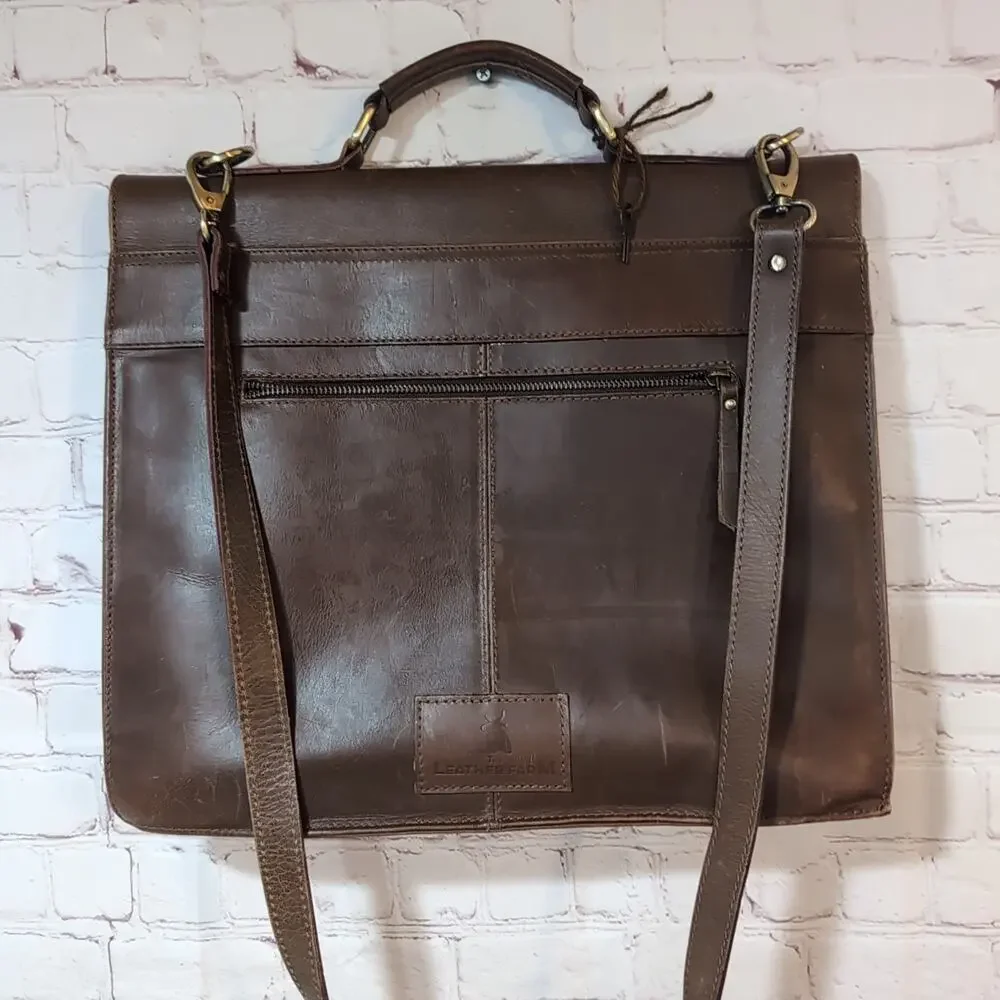 The Leather Farm Buffalo Leather Briefcase Organizer Messenger Bag Magnetic Flap